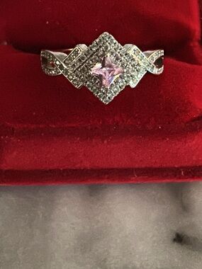 Sterling Silver (925)Ring with Pink Center Stone - Women's Jewelry